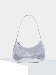 Y2K, Steampunk,Funky,Gothic Style,Spooky StyleSequin,Luxury,Shiny Evening Bag,Dinner Bag Glamorous,Elegant,Exquisite,Quiet Luxury Glitter Detail Hobo Bag Rhinestone For Party Girl,Woman,Bride Perfect For Party,Dinner/Banquet,For Outdoors, Travel, Outings,Shopping, Holiday, Beach,Vacationsuitable For Matching With Black Dress,Formal Dresses,Sexy Dress, Evening Gown,Prom Dress - Silver - View 3