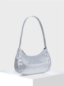 Y2K, Steampunk,Funky,Gothic Style,Spooky StyleSequin,Luxury,Shiny Evening Bag,Dinner Bag Glamorous,Elegant,Exquisite,Quiet Luxury Glitter Detail Hobo Bag Rhinestone For Party Girl,Woman,Bride Perfect For Party,Dinner/Banquet,For Outdoors, Travel, Outings,Shopping, Holiday, Beach,Vacationsuitable For Matching With Black Dress,Formal Dresses,Sexy Dress, Evening Gown,Prom Dress - Silver - View 2