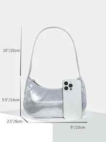 Y2K, Steampunk,Funky,Gothic Style,Spooky StyleSequin,Luxury,Shiny Evening Bag,Dinner Bag Glamorous,Elegant,Exquisite,Quiet Luxury Glitter Detail Hobo Bag Rhinestone For Party Girl,Woman,Bride Perfect For Party,Dinner/Banquet,For Outdoors, Travel, Outings,Shopping, Holiday, Beach,Vacationsuitable For Matching With Black Dress,Formal Dresses,Sexy Dress, Evening Gown,Prom Dress - Silver - View 6