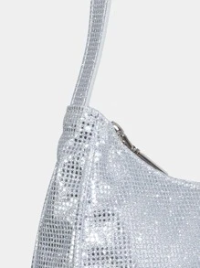 Y2K, Steampunk,Funky,Gothic Style,Spooky StyleSequin,Luxury,Shiny Evening Bag,Dinner Bag Glamorous,Elegant,Exquisite,Quiet Luxury Glitter Detail Hobo Bag Rhinestone For Party Girl,Woman,Bride Perfect For Party,Dinner/Banquet,For Outdoors, Travel, Outings,Shopping, Holiday, Beach,Vacationsuitable For Matching With Black Dress,Formal Dresses,Sexy Dress, Evening Gown,Prom Dress - Silver - View 7