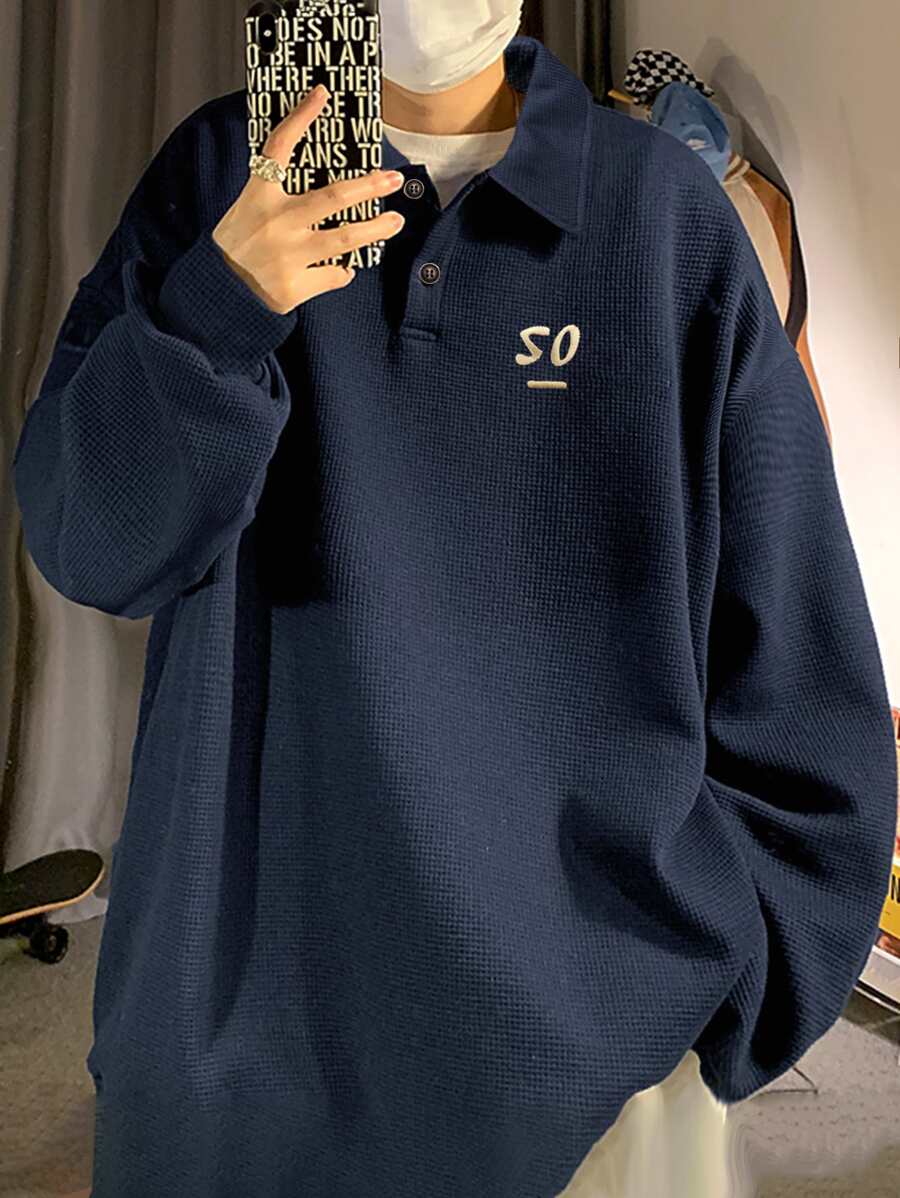 Manfinity Camiseta Polo De Hombre De Hombro Caído De Ajuste Holgado Con Bordado De Letras