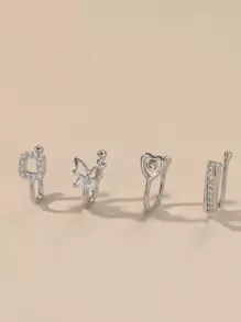 4 cái/bộ Đồng, Đính Đá Cubic Zirconia Trang Trí Mũi Đeo Cho Phụ Nữ Và Nam Giới, Punk Không Xuyên, một Món Quà Trang Sức Cơ Thể Thời Trang Cho Bất Kỳ Dịp Nào - Bạc - Xem 1