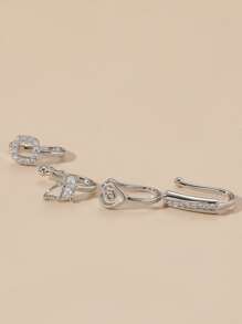 4 cái/bộ Đồng, Đính Đá Cubic Zirconia Trang Trí Mũi Đeo Cho Phụ Nữ Và Nam Giới, Punk Không Xuyên, một Món Quà Trang Sức Cơ Thể Thời Trang Cho Bất Kỳ Dịp Nào - Bạc - Xem 2