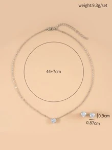 1 Set que incluye 1 par de aretes + 1 collar, Conjunto de joyería minimalista de moda con colgante con forma de corazón de cristal para mujeres, apto para regalos, uso diario y fiestas - Plateado - Ver 4
