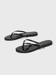 Dép Xỏ ngón Nữ In cá sấu Đúng mốt - màu đen - Xem 3