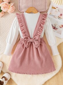 Niñas Camiseta tejida de canalé & Falda de tiras ribete con fruncido - Multicolor - Ver 1