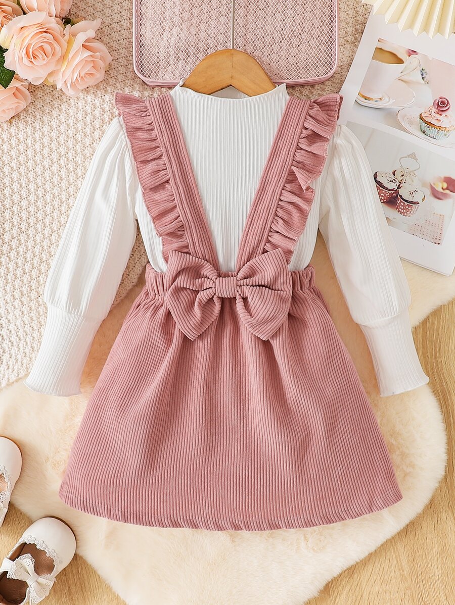 Niñas Camiseta tejida de canalé & Falda de tiras ribete con fruncido - Multicolor - Ver 1