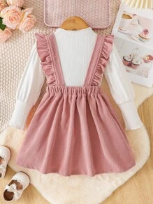 Niñas Camiseta tejida de canalé & Falda de tiras ribete con fruncido - Multicolor - Ver 2