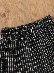 Bộ thời trang bé gái Gân đan Nút phía trước Sọc ca rô Giải trí - màu đen - Xem 4