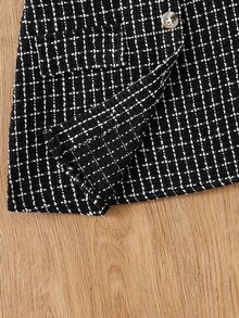 Bộ thời trang bé gái Gân đan Nút phía trước Sọc ca rô Giải trí - màu đen - Xem 6