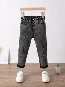 Toddler Boys Ripped Washed Jeans - Dark Grey - View 1