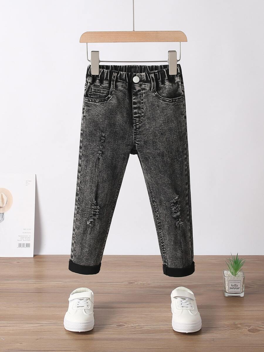 Toddler Boys Ripped Washed Jeans - Dark Grey - View 1