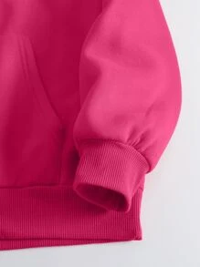 SHEIN EZwear Slogan Graphic Kangaroo Pocket Drawstring Thermal Hoodie - Hot Pink - View 3