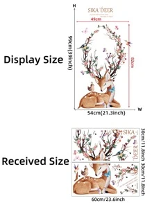 2pcs Elk & Floral Pattern Wall Sticker - Multicolor - View 4