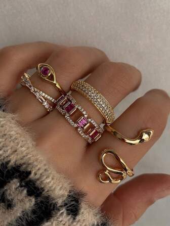 5入組水鑽裝飾戒指