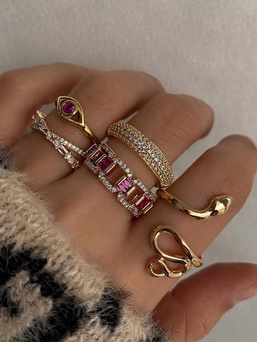 5pcs Rhinestone Decor Ring