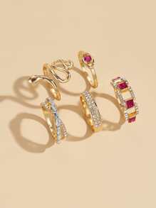 5pcs Rhinestone Decor Ring