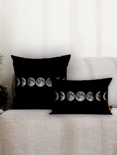 1pc Moon Phase Print Cushion Cover Without Filler, Modern Throw Pillow Case, Pillow Insert Not Include, For Sofa, Living Room
