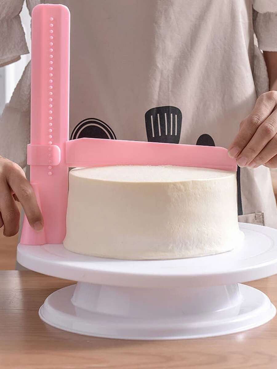 1pc DIY Adjustable Screed Cake Scraper Fondant Spatula, Cream Edge Smoother Decorating Tools Bakeware Kitchen Baking Accessories - Pink - View 1