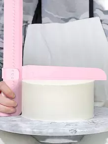 1pc DIY Adjustable Screed Cake Scraper Fondant Spatula, Cream Edge Smoother Decorating Tools Bakeware Kitchen Baking Accessories - Pink - View 2