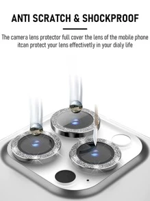 1pc Glitter Lens Protector Compatible With iPhone15/15Plus/15Pro/15Promax - Silver - View 3