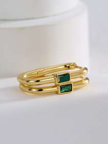 Charm-In Cubic Zirconia Decor Hoop Earrings - Yellow Gold - View 4