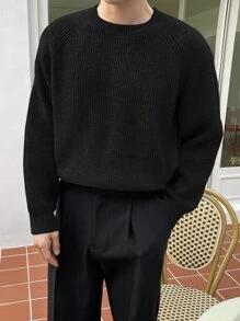 DAZY Hombres Jersey de manga raglán tejido de canalé - Negro - Ver 3