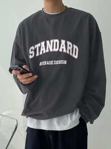 DAZY Men Letter Graphic Drop Shoulder Pullover Without Tee - Dark Grey - View 1