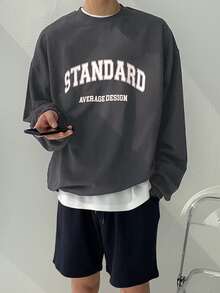 DAZY Men Letter Graphic Drop Shoulder Pullover Without Tee - Dark Grey - View 3