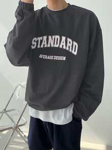 DAZY Men Letter Graphic Drop Shoulder Pullover Without Tee - Dark Grey - View 5