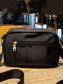 Button Decor Ruched Detail Square Bag - Black - View 2