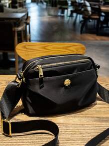 Button Decor Ruched Detail Square Bag - Black - View 3