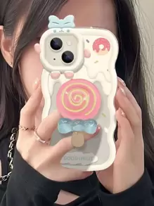 Cartoon Graphic Phone Case With Pop Out Phone Grip - Multicolor - View 2