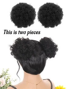 2入組卷合成纖維髮髻 - 黑色 - 查看 4