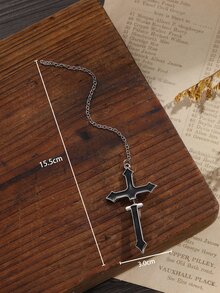 1 pieza Arete cruzado con diseño de cadena - Blanco y Negro - Ver 2