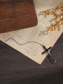 1 pieza Arete cruzado con diseño de cadena - Blanco y Negro - Ver 3