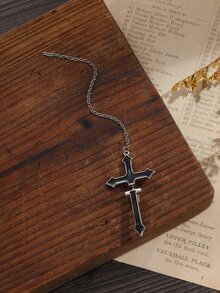 1 pieza Arete cruzado con diseño de cadena - Blanco y Negro - Ver 4