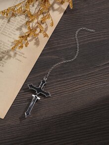 1 pieza Arete cruzado con diseño de cadena - Blanco y Negro - Ver 5