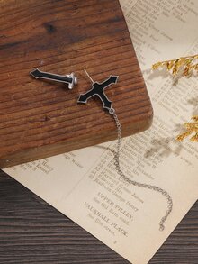 1 pieza Arete cruzado con diseño de cadena - Blanco y Negro - Ver 6