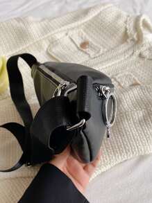 Minimalist Zipper Bum Bag - Black - View 5