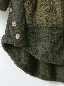 Mulvari Plus Color Block  Pocket High Low Hem Hooded Flannel Coat Winter Fall Autumn - Army Green - View 4