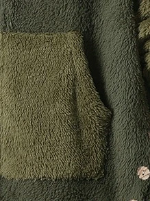 Mulvari Plus Color Block  Pocket High Low Hem Hooded Flannel Coat Winter Fall Autumn - Army Green - View 6