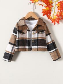 Toddler Girls Plaid Print Jacket Without Tee - Multicolor - View 1