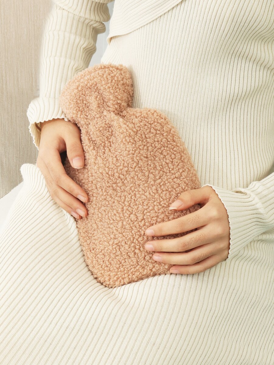 1pc Random Color Fluffy Hot Water Bag - Khaki - View 1
