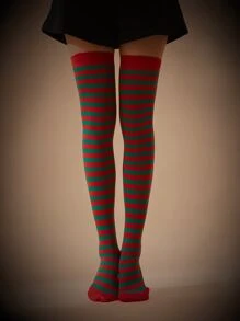 ROMWE Fairycore Calcetines Largos A Rayas Por Encima De La Rodilla - Multicolor - Ver 1
