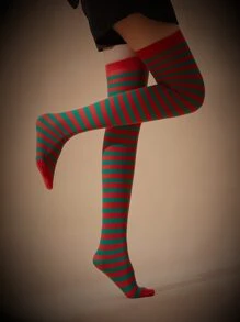 ROMWE Fairycore Calcetines Largos A Rayas Por Encima De La Rodilla - Multicolor - Ver 2