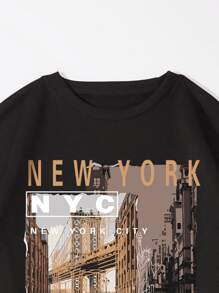 Men Slogan & Picture Print Thermal Lined Sweatshirt - Black - View 5