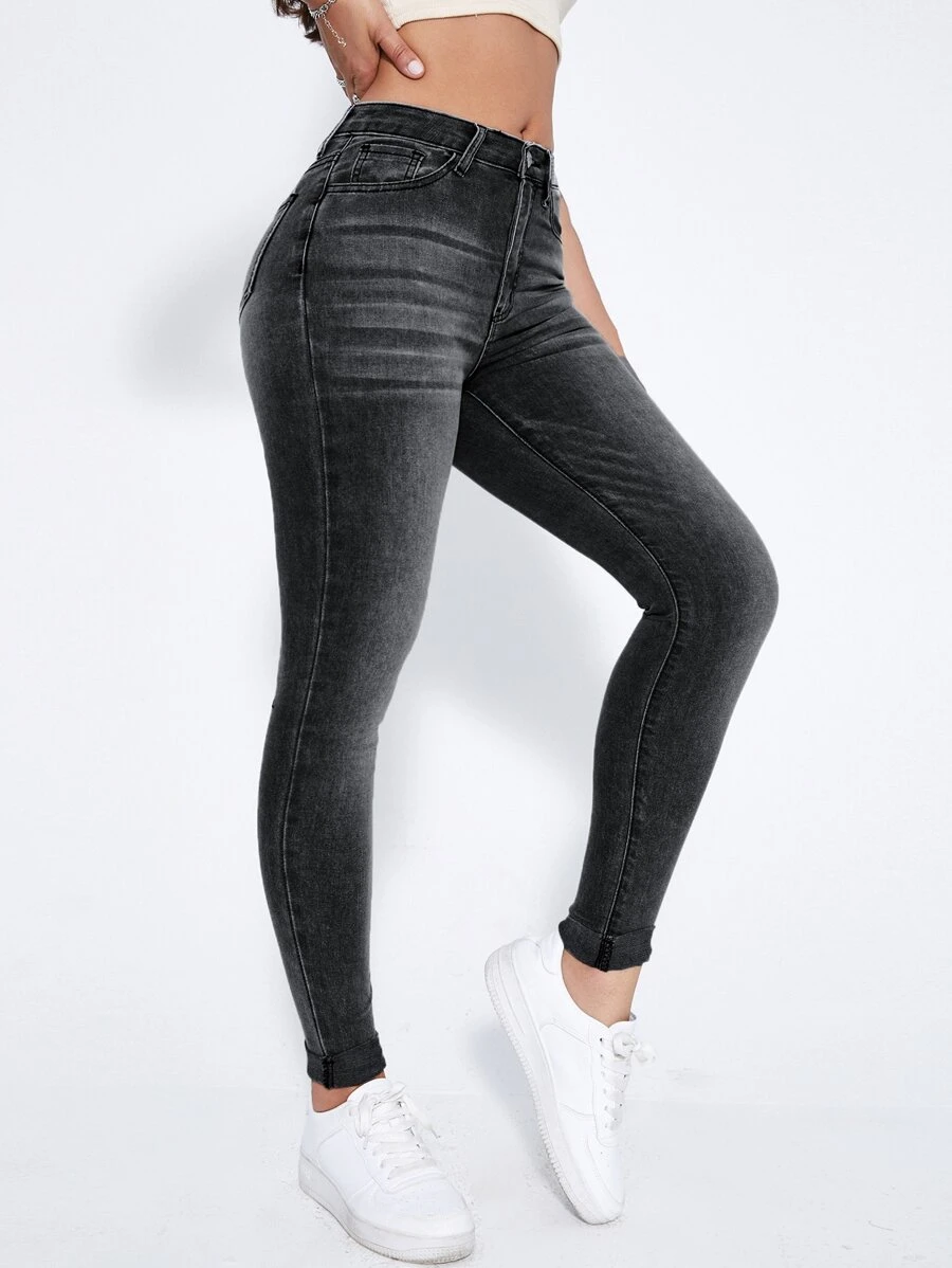 Dark Wash Skinny Jeans - Grey - View 1