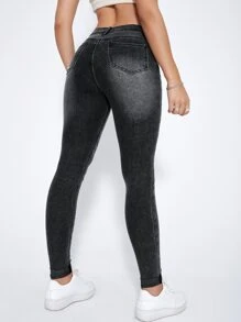 Dark Wash Skinny Jeans - Grey - View 3