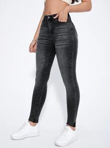 Dark Wash Skinny Jeans - Grey - View 5